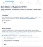 Select dashboards, cross-project boards and filters