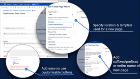 The Create Page macro helps users to create pages in the right place, with the right template and correctly formatted page title.