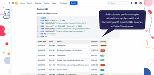 Add columns to tables, perform complex calculations with custom SQL queries.